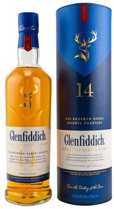 Віскі Glenfiddich 14 Years Bourbon Barrel Reserve у тубі 43% 0,7л